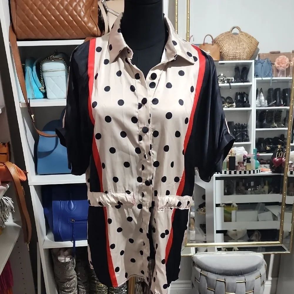 Eva Franco Black and Cream Polka Dot Button Down Shirt